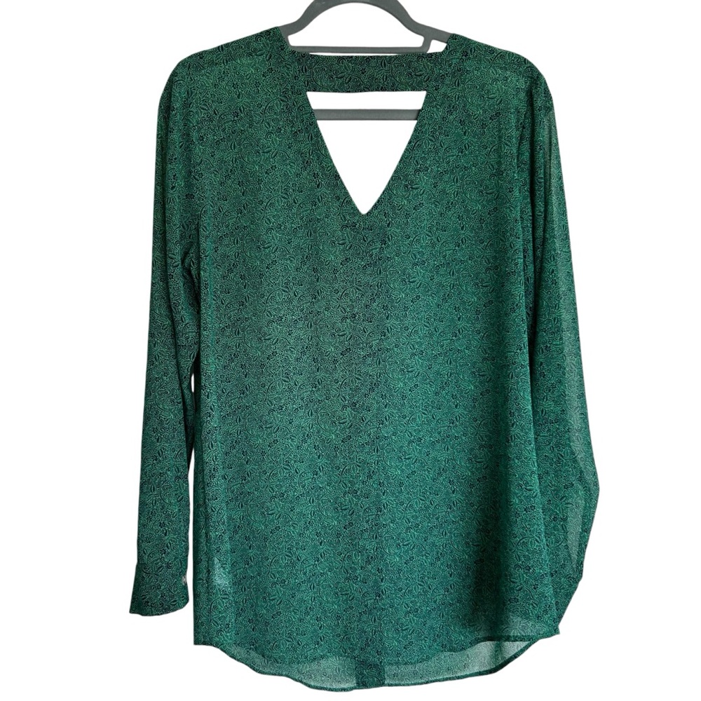 •CAbi Bountiful Sheer Blouse. Green & Navy. Size M - Picture 4 of 10